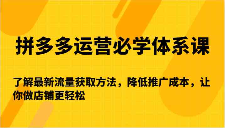 拼多多运营必学课：最新流量获取与低成本推广技巧，轻松提升店铺销量-54创业网
